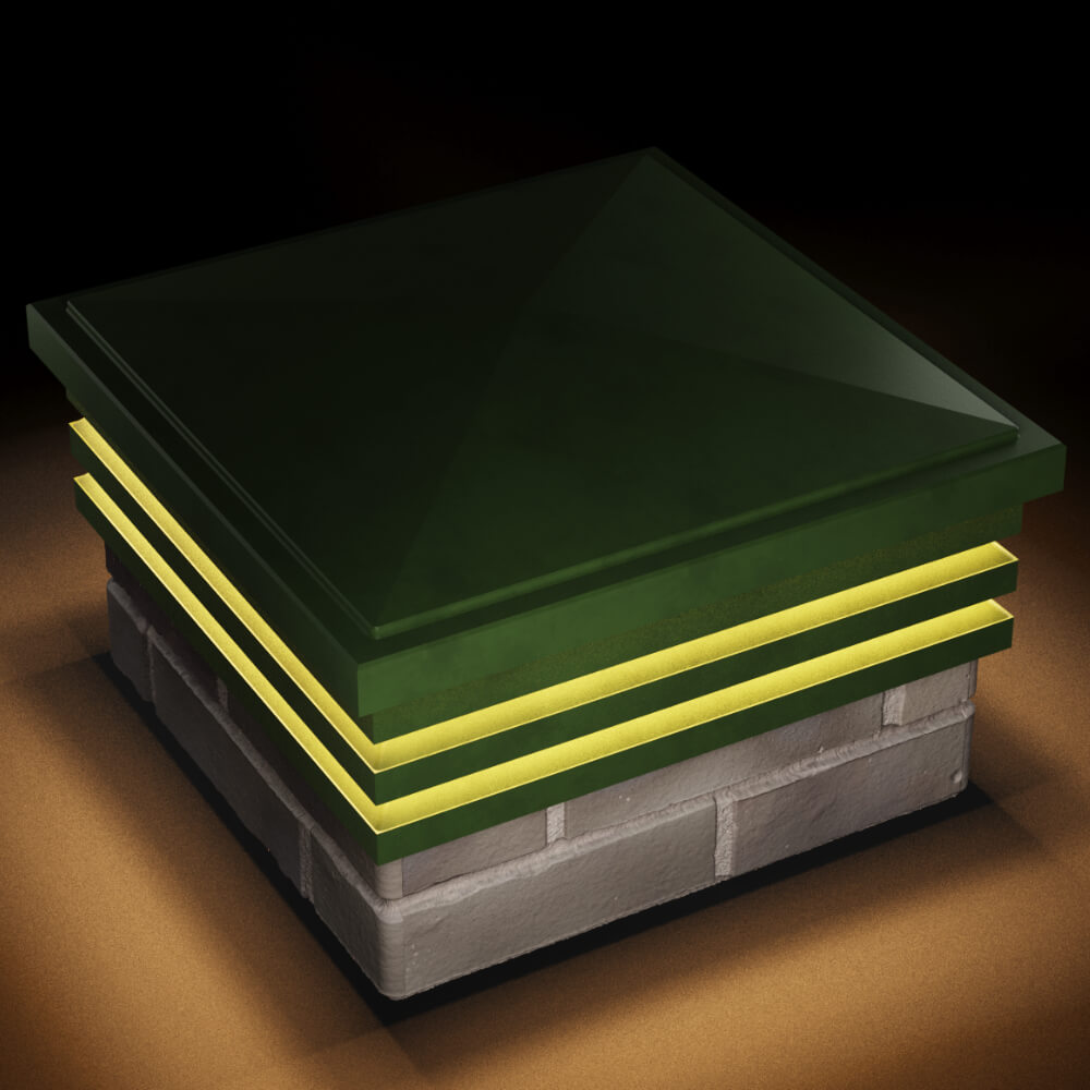 Колпак Zking Бона ХайТек Зеленый на столб 1.5х1.5 кирпича (385х385мм) с подсветкой в Дзержинске фото