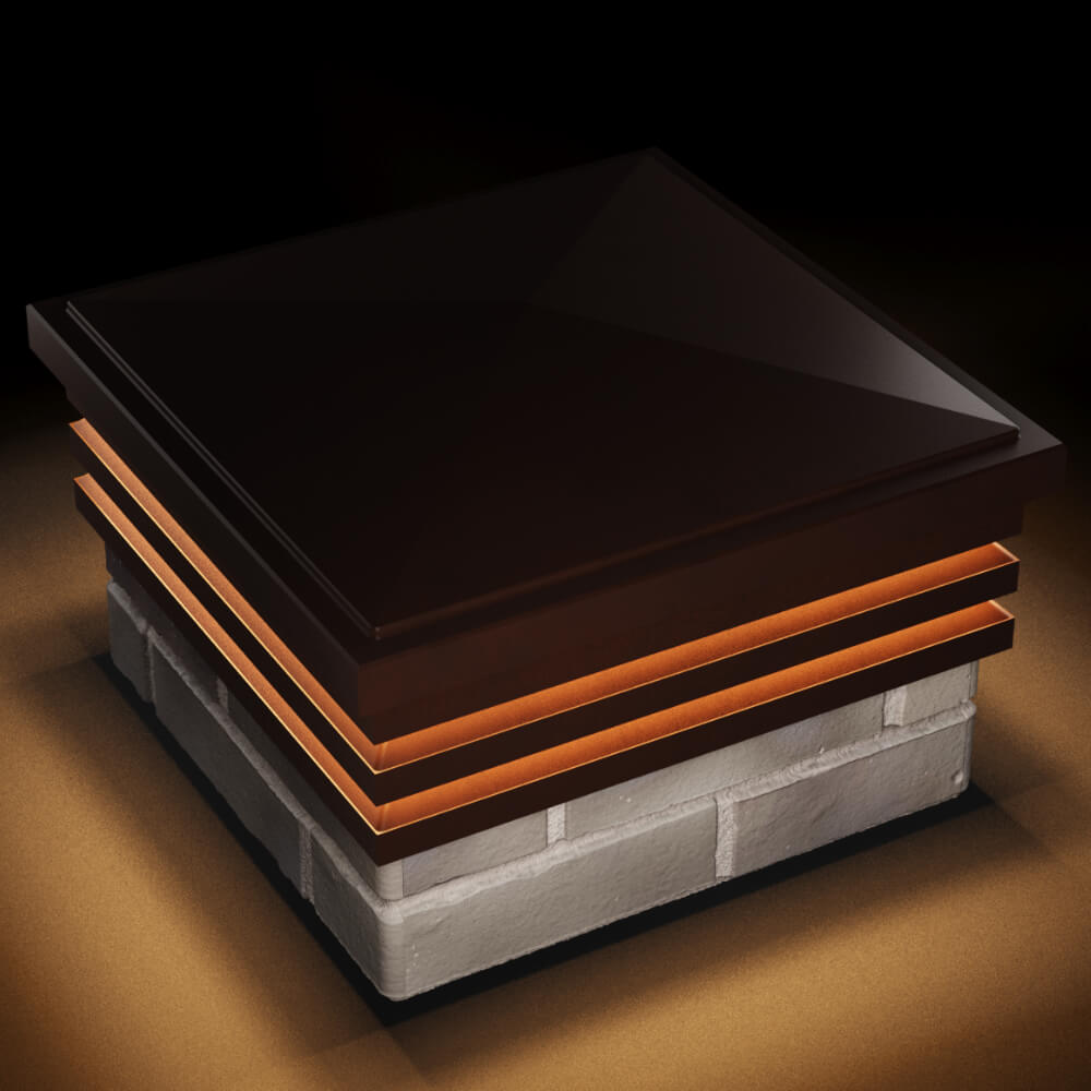 Колпак Zking Бона ХайТек Коричневый на столб 1.5х1.5 кирпича (385х385мм) с подсветкой в Дзержинске фото