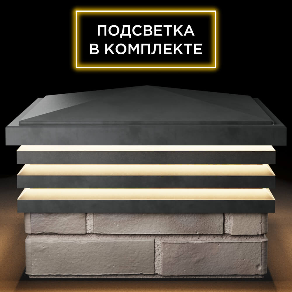 Колпак Zking Бона ХайТек Серый на столб 1.5х1.5 кирпича (385х385мм) с подсветкой Дзержинск фото